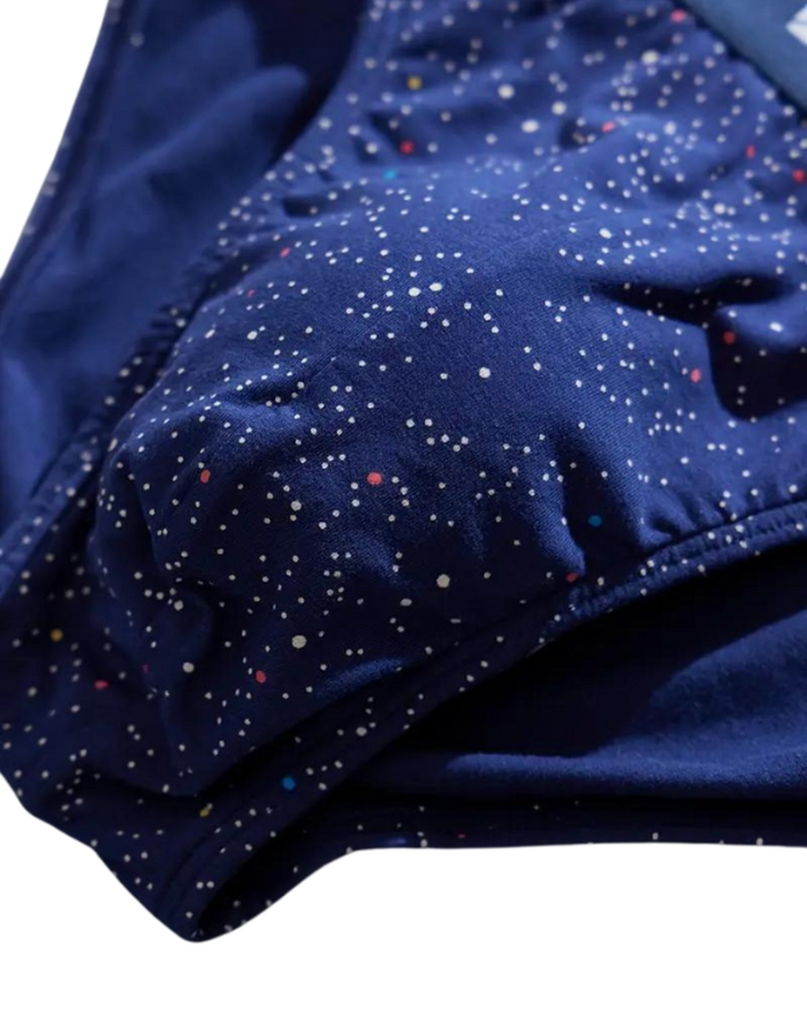 Men's Speckled Cotton Briefs – close-up of the speckled navy fabric
