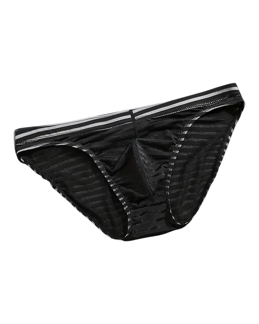 Men's Semi-Sheer Striped Mesh Briefs – black striped mesh brief