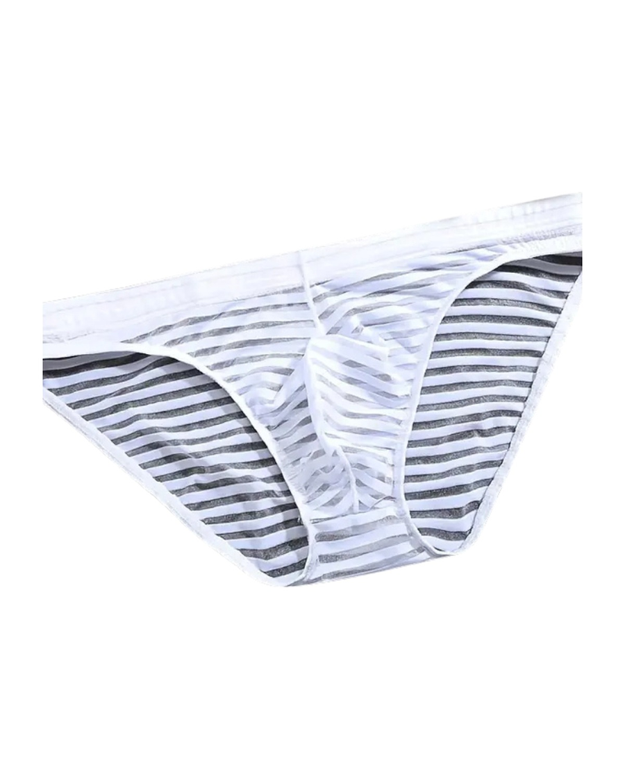 Men's Semi-Sheer Striped Mesh Briefs – white striped mesh brief