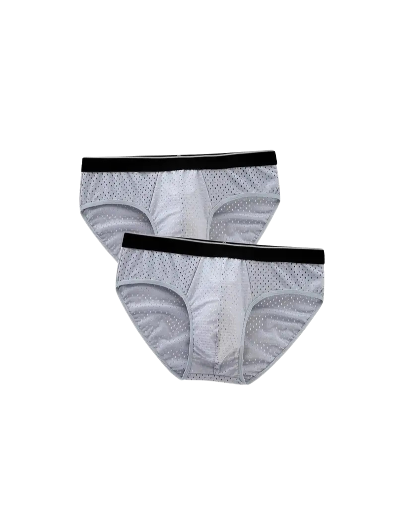 Men's Perforated Silk-Feel Microfibre Briefs – 2 sky blue briefs, front view