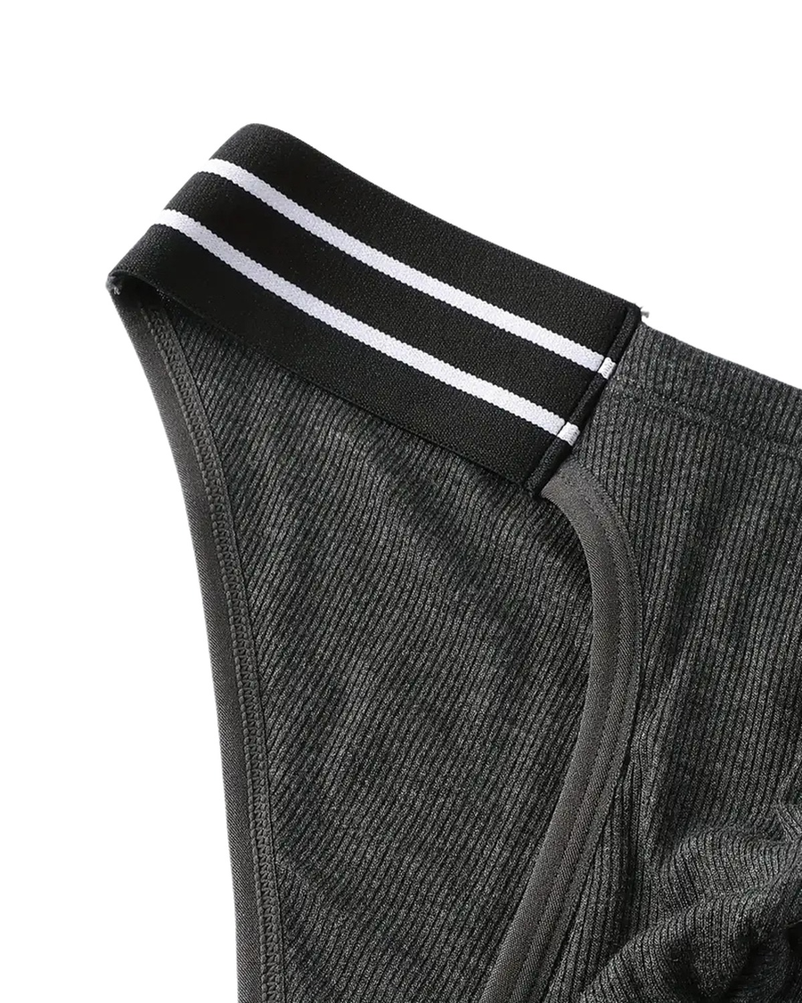 Men's Viscose Briefs with Striped Waistband – close-up of the striped waistband and ribbed fabric