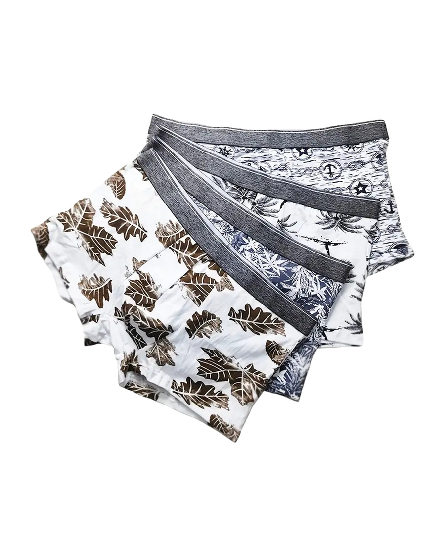 Boxer uomo in cotone con stampe tropicali – 4 boxer stampati sovrapposti