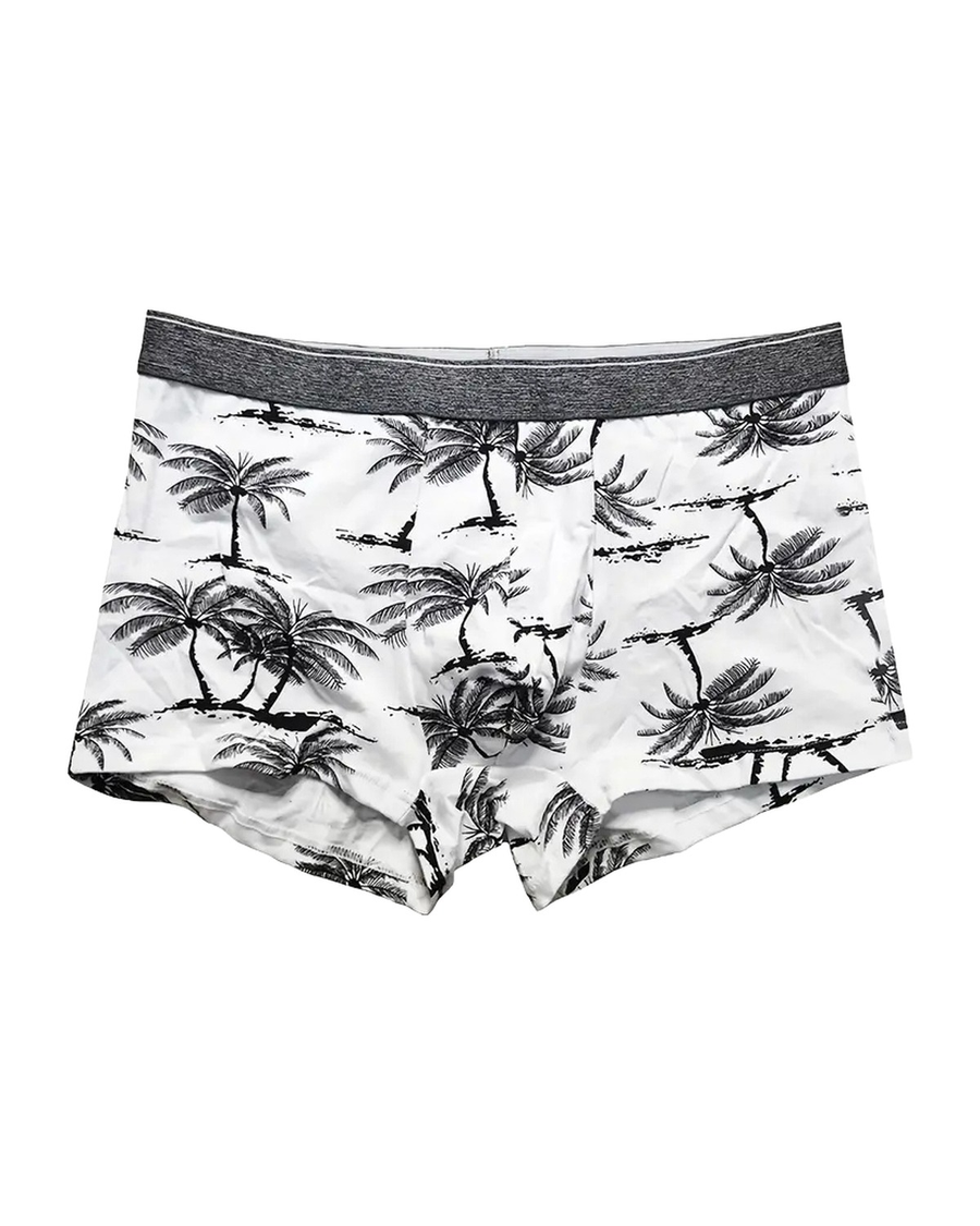Boxer uomo in cotone con stampe tropicali – boxer bianco con palme nere, davanti