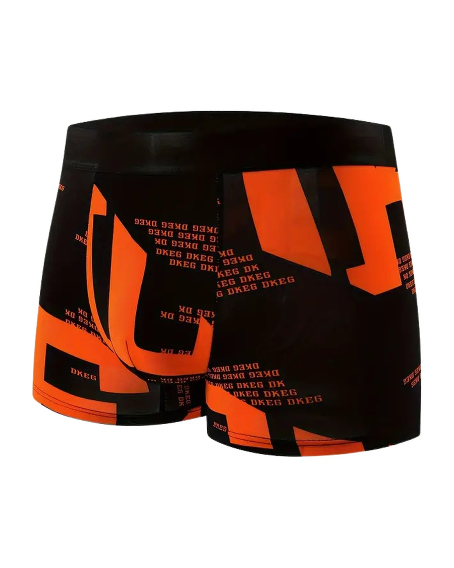 Men's Graphic Letter Print Boxer Briefs – orange and black boxer, front