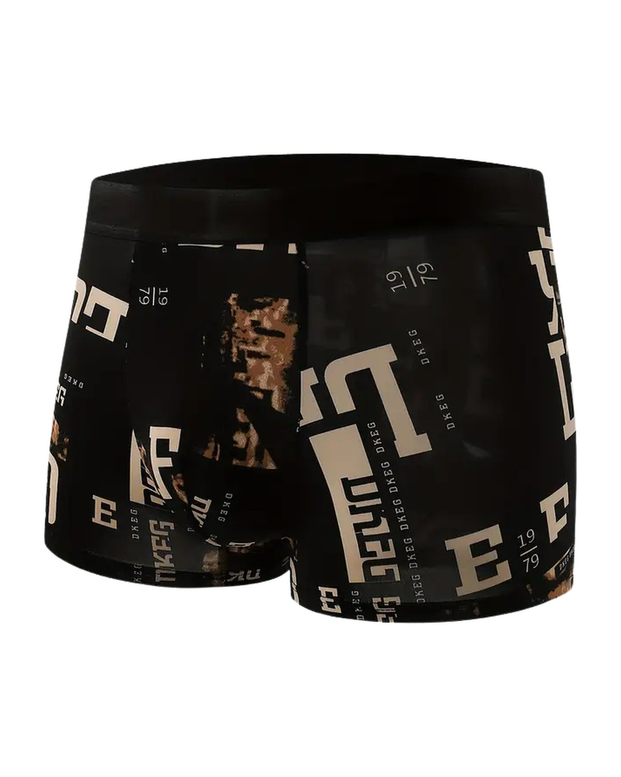 Men's Graphic Letter Print Boxer Briefs – black boxer with light letters, front