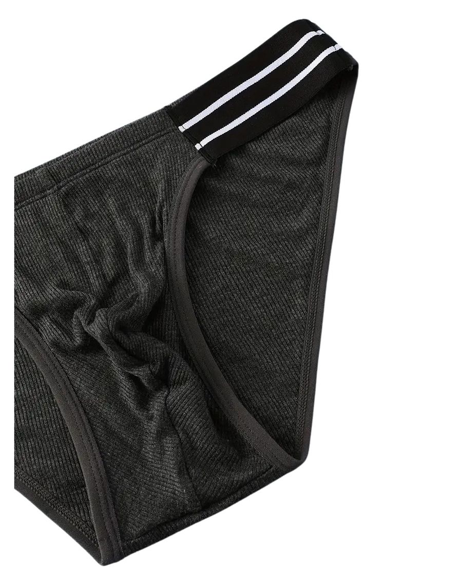 Men's Viscose Briefs with Striped Waistband – close-up of the striped waistband and ribbed fabric