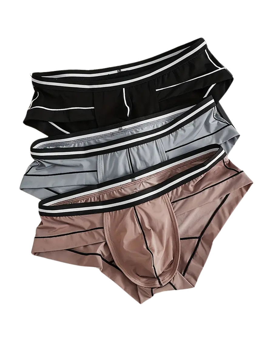 Men's Polyamide Briefs with Contrast Piping – 3 briefs: black, grey and brown