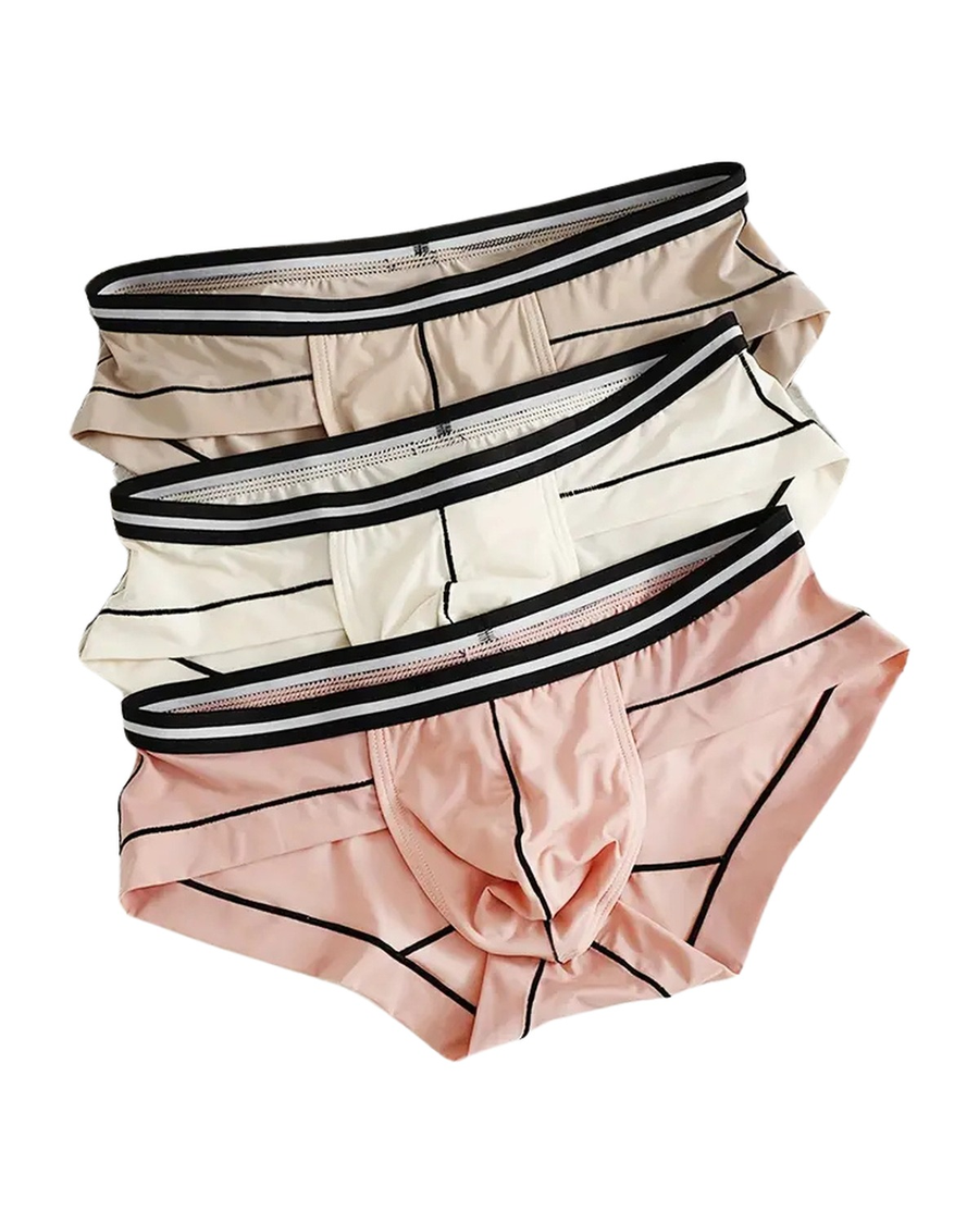 Men's Polyamide Briefs with Contrast Piping – 3 briefs: beige, cream and pink