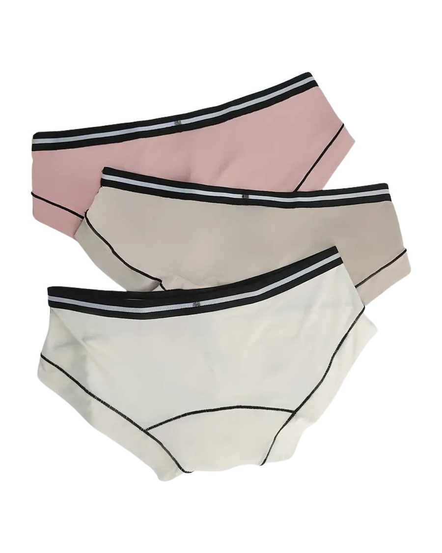 Men's Polyamide Briefs with Contrast Piping – 3 briefs, back view: pink, beige and cream