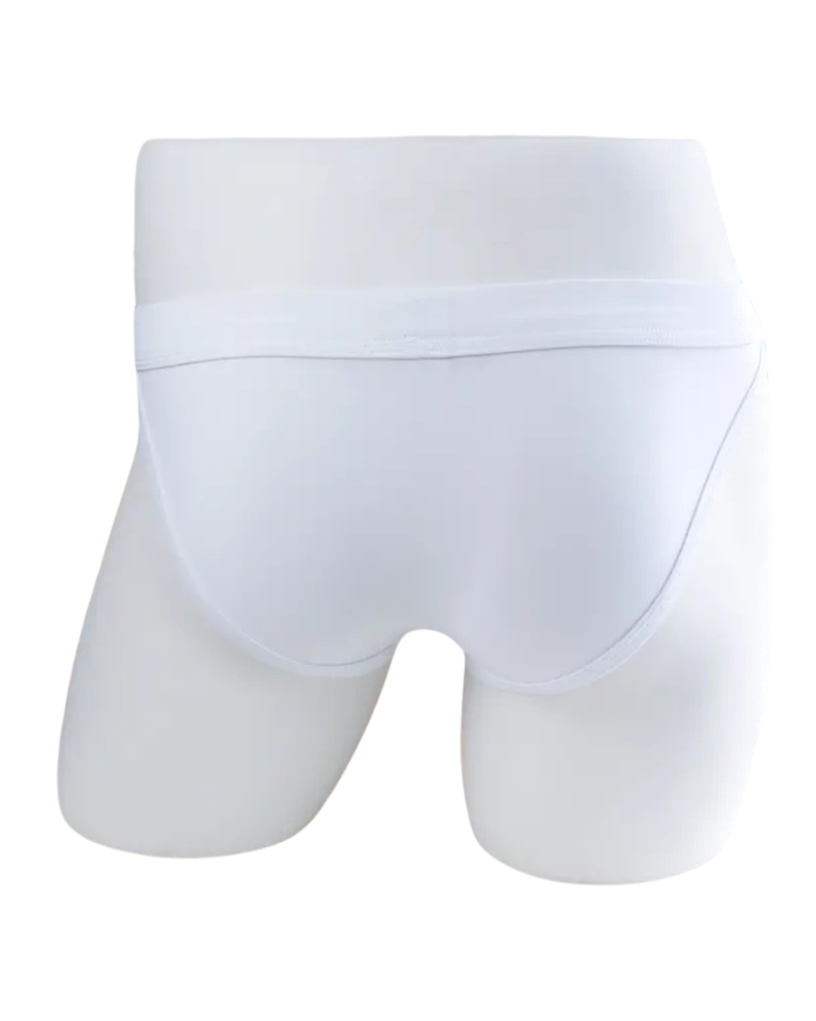 Men's Low-Rise Tanga Briefs – white tanga on a mannequin, back