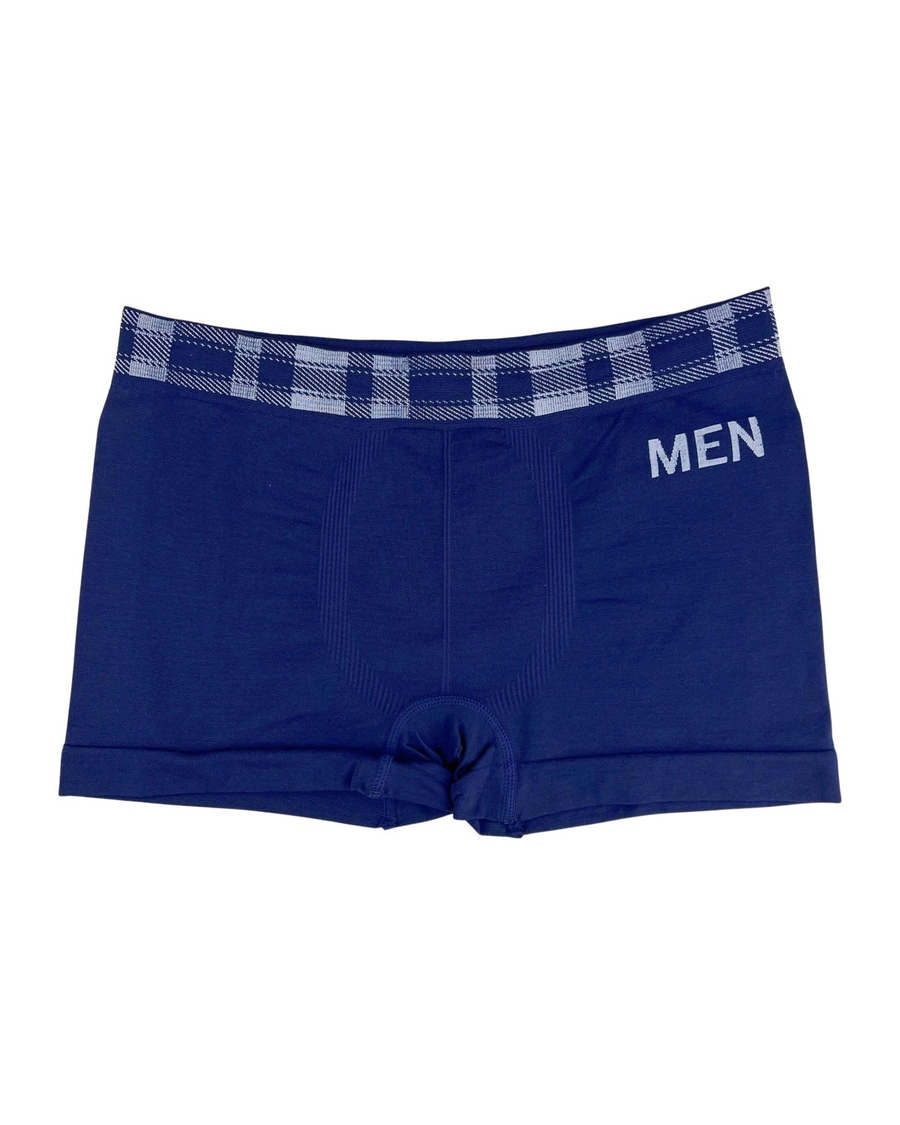 Men's Seamless Boxer Briefs with Check Waistband – navy boxer, front