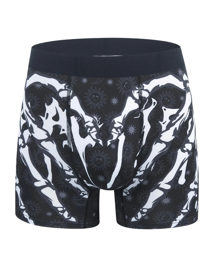 Men's Skeleton Hand Print Boxer Briefs – black boxer, front