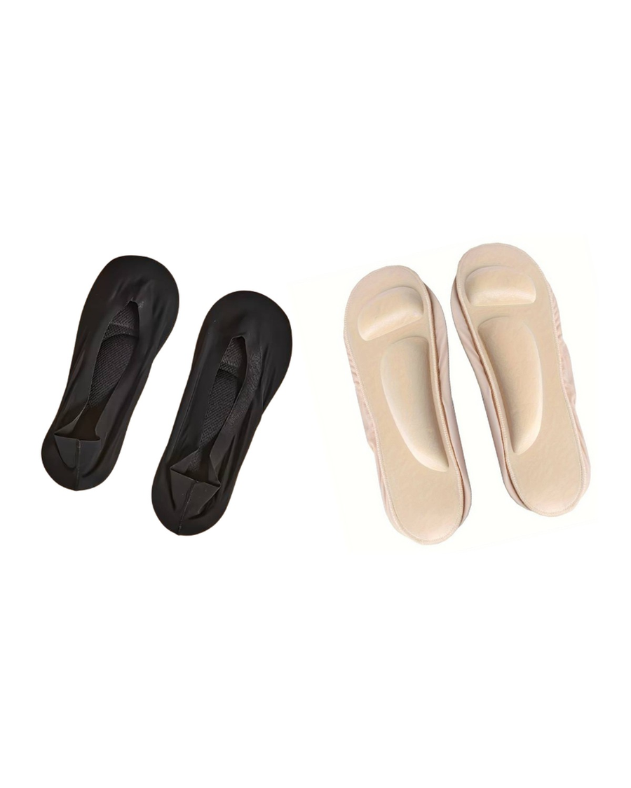 Unisex No-Show Socks with Cushioned Sole – black and beige no-show socks with cushioned sole