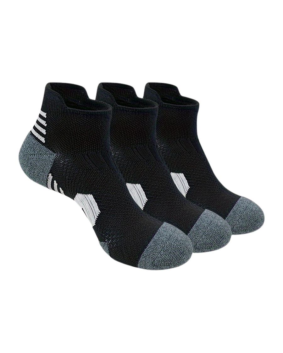 Calzini sportivi unisex alla caviglia in nylon – 3 paia nere con dettagli bianchi