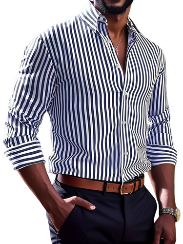 Camicia a Righe Uomo - Maniche Lunghe, Stile Casual