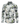 Shirt with green and grey abstract floral print on cream, front view