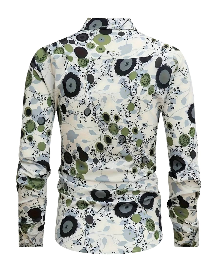 Abstract floral print shirt, back view