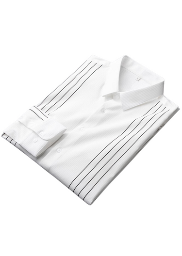 Camicia Bianca a Righe Uomo - Leggera, Maniche Lunghe