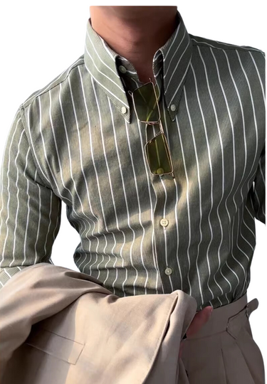 Camicia a Righe Uomo - Maniche Lunghe, Stile Retrò Italiano