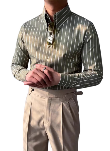 Camicia a Righe Uomo - Maniche Lunghe, Stile Retrò Italiano
