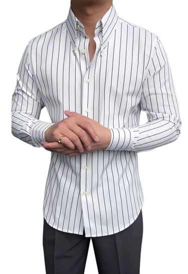 Camicia a Righe Uomo - Maniche Lunghe, Stile Retrò Italiano