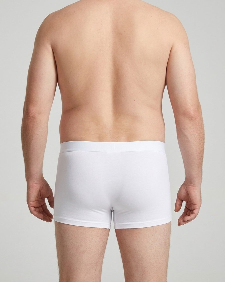 Ensfarvede herreboxershorts i bomuld – båret, set bagfra