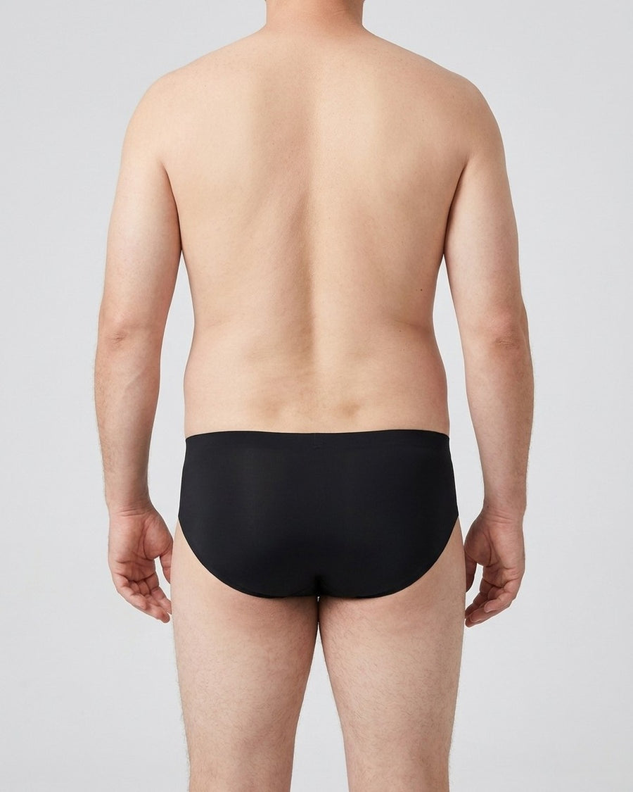 Men's Seamless Sheer Silky Microfibre Briefs – worn, back view