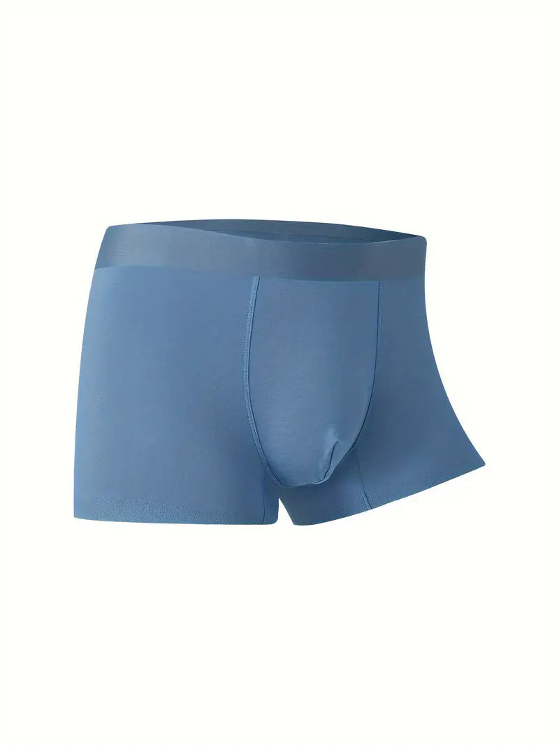 Men's Seamless Microfibre Boxer Briefs – steel blue boxer, front view
