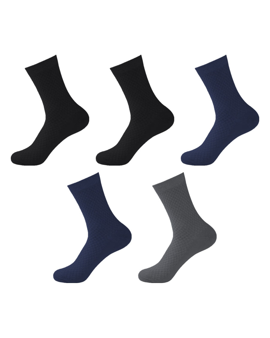 Calcetines largos de fibra de bambú para hombre – pack de 5 pares, 2x negro + 2x azul marino + 1x gris oscuro