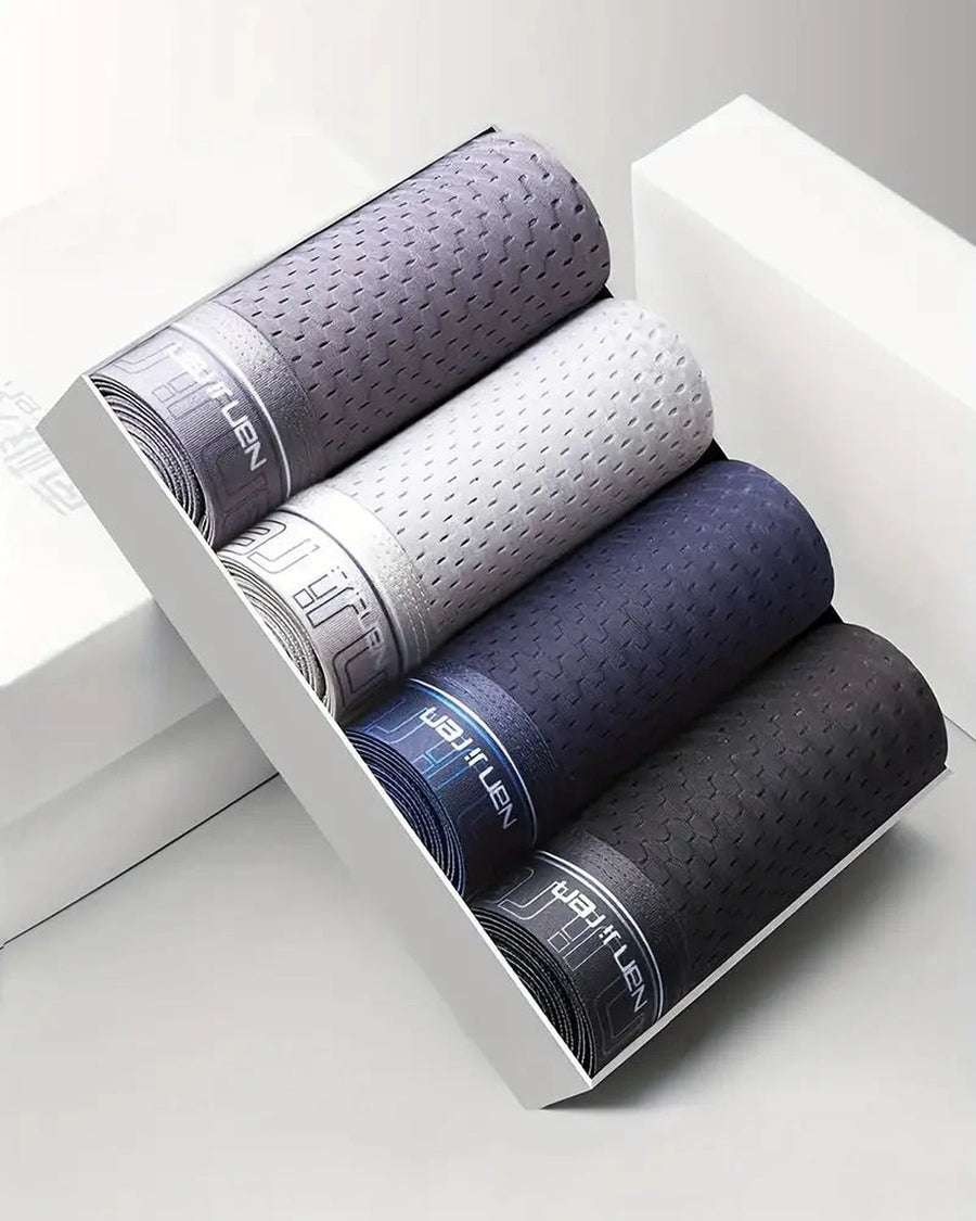 Men's Perforated Silk-Feel Boxer Briefs – pack of 4: grey, light grey, navy blue and black
