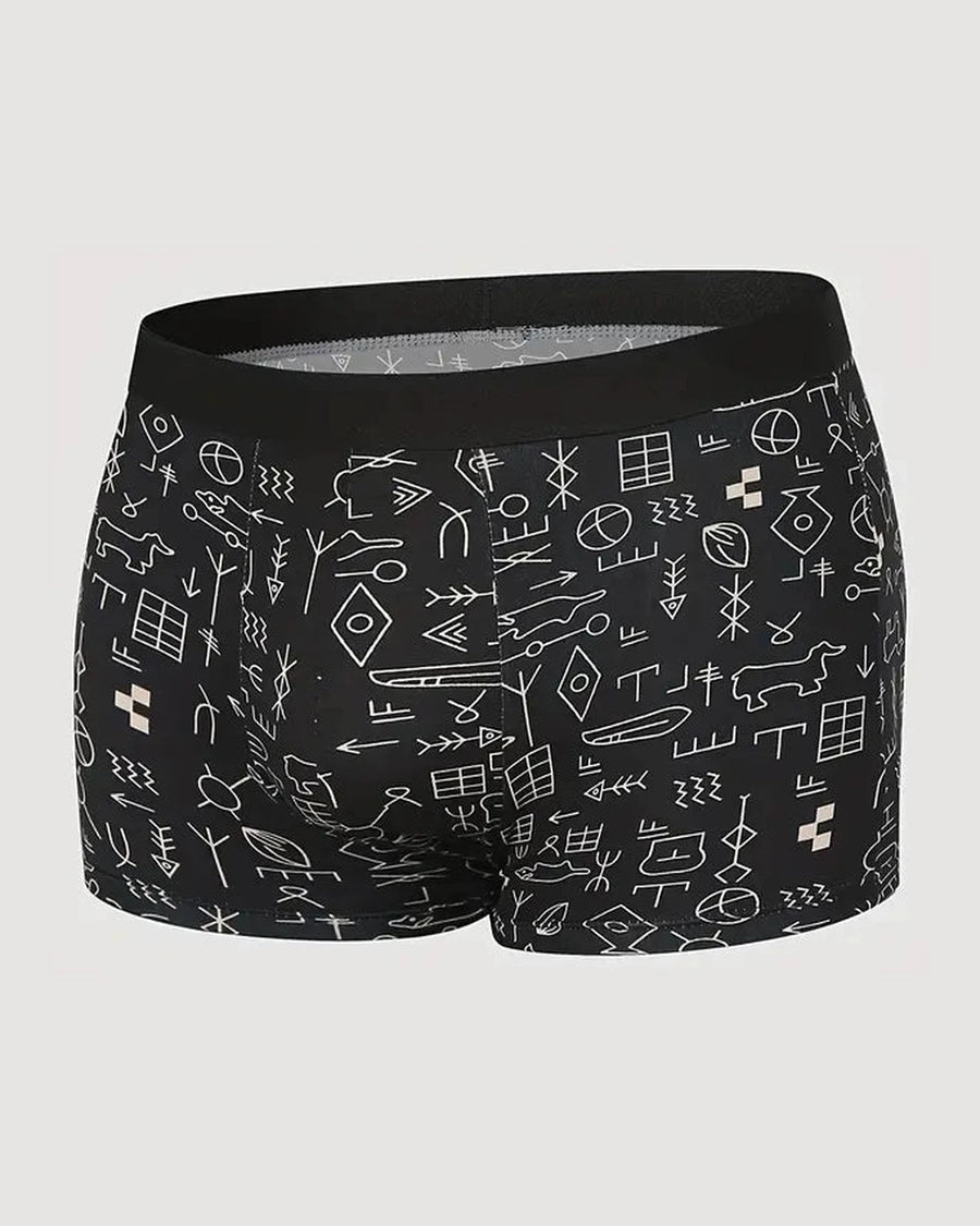 Men's Printed Boxer Briefs – black boxer with symbols, front