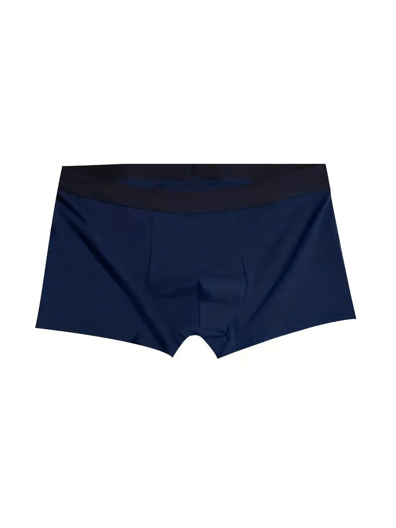 Men's Seamless Stretch Cotton Boxer Briefs – navy boxer, front