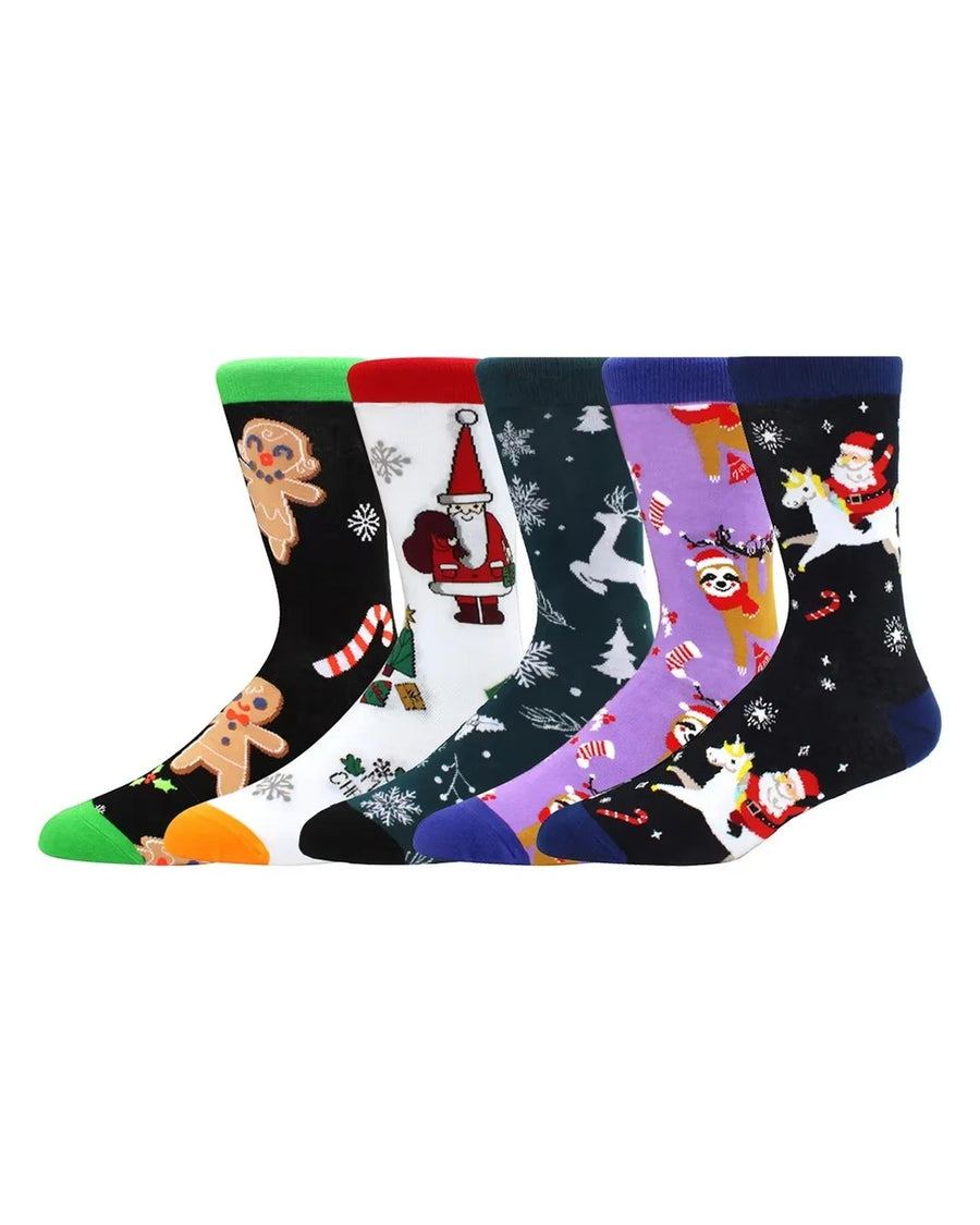 Calzini natalizi uomo in cotone assortiti – confezione da 5 paia, mix di 5: pan di zenzero e unicorno