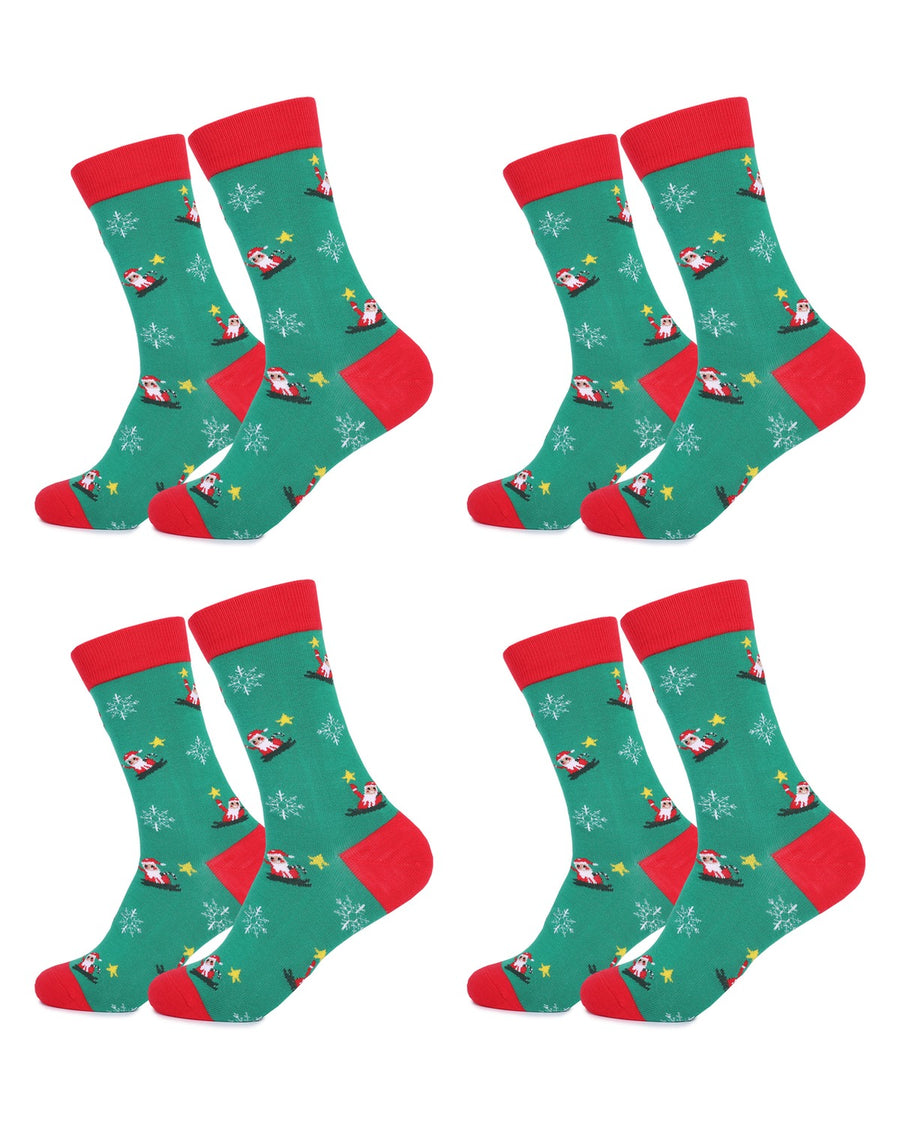 Men's Christmas Combed Cotton Socks – pack of 4 pairs, 4x Santa on green