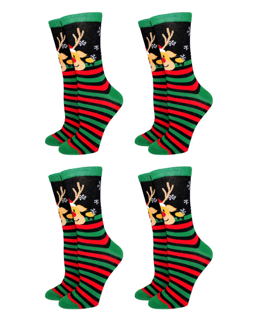 Calcetines navideños de colores de algodón para hombre – pack de 4 pares, 4x renos a rayas