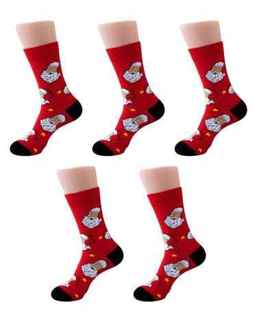 Calzini natalizi uomo con Babbo Natale e renne – confezione da 5 paia, 5x Babbo Natale su rosso
