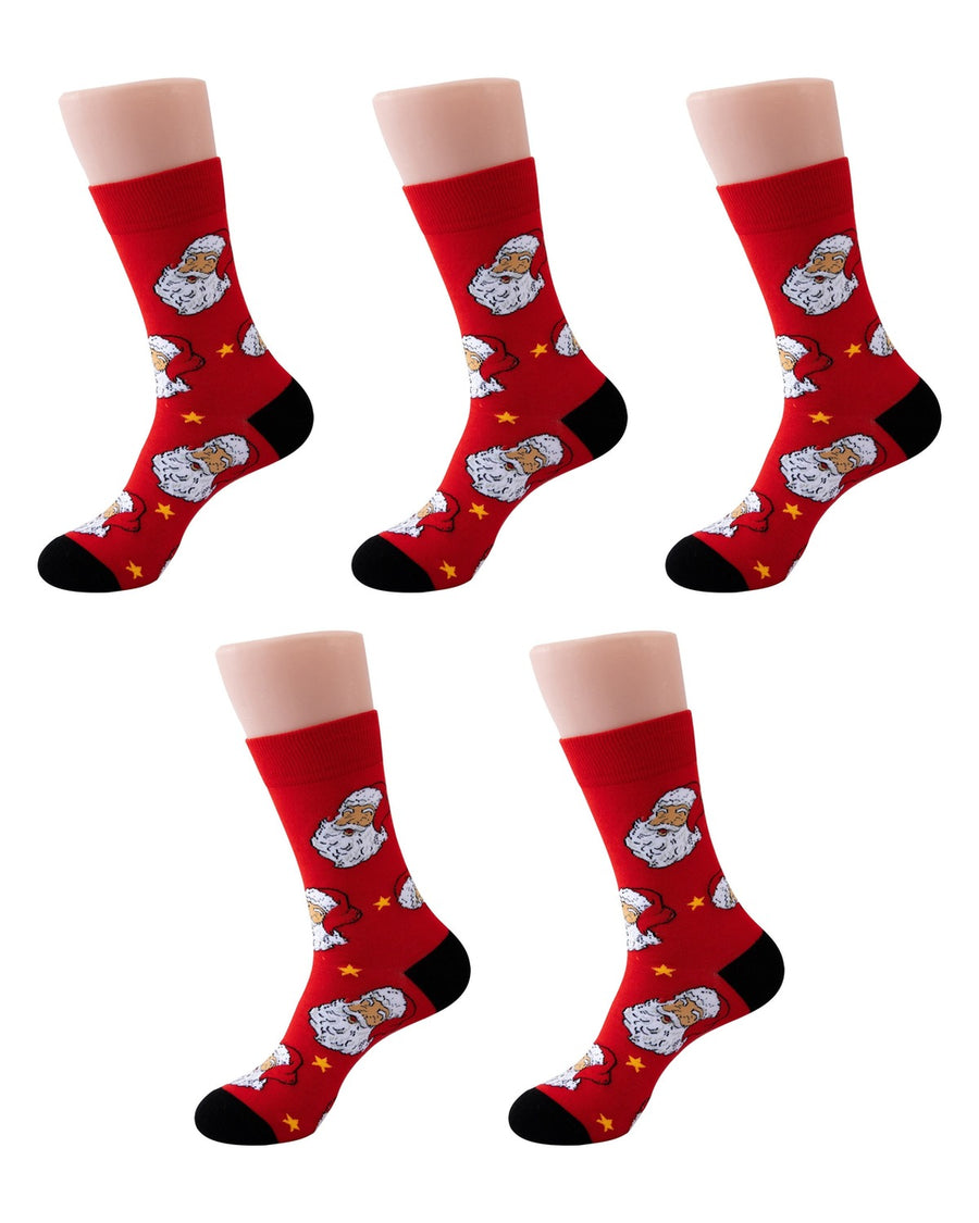 Calzini natalizi uomo con Babbo Natale e renne – confezione da 5 paia, 5x Babbo Natale su rosso
