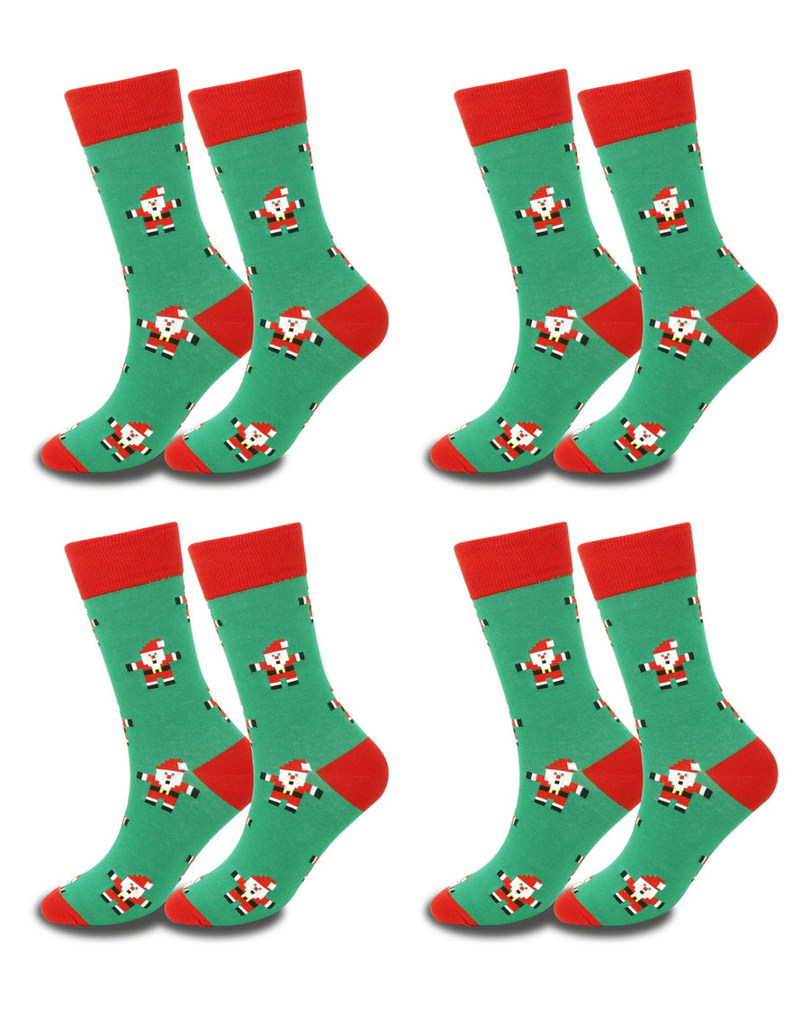 Calzini natalizi uomo fantasia in cotone – confezione da 4 paia, 4x Babbo Natale su verde