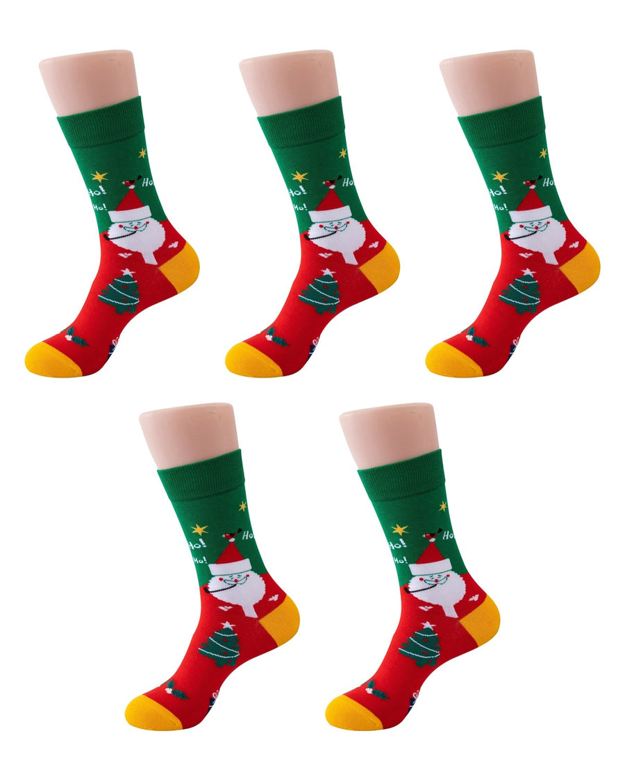 Calzini natalizi uomo con Babbo Natale e renne – confezione da 5 paia, 5x Babbo Natale su verde