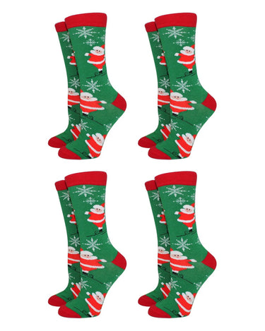 Calzini natalizi uomo colorati in cotone – confezione da 4 paia, 4x Babbo Natale verde