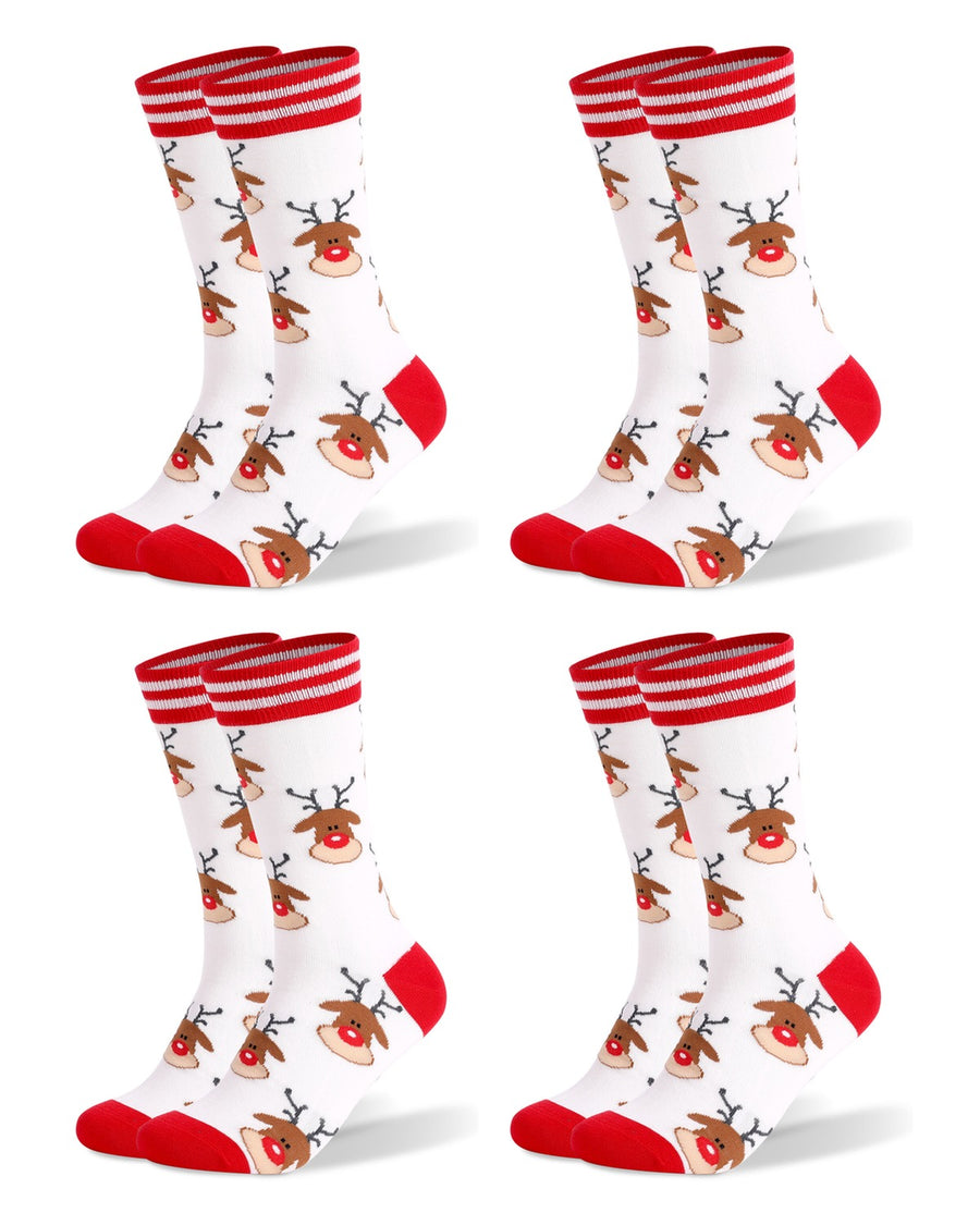 Men's Christmas Combed Cotton Socks – pack of 4 pairs, 4x reindeer on white