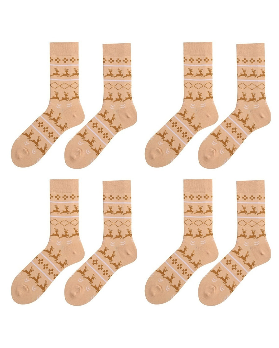 Calzini natalizi uomo nordici in cotone pettinato – confezione da 4 paia, 4x renne beige